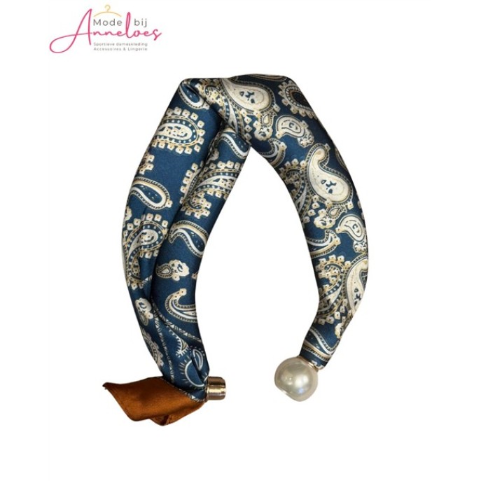 Dames Halssjaal Barok Print Wit Bruin Blauw 525 korte sjaal met parel